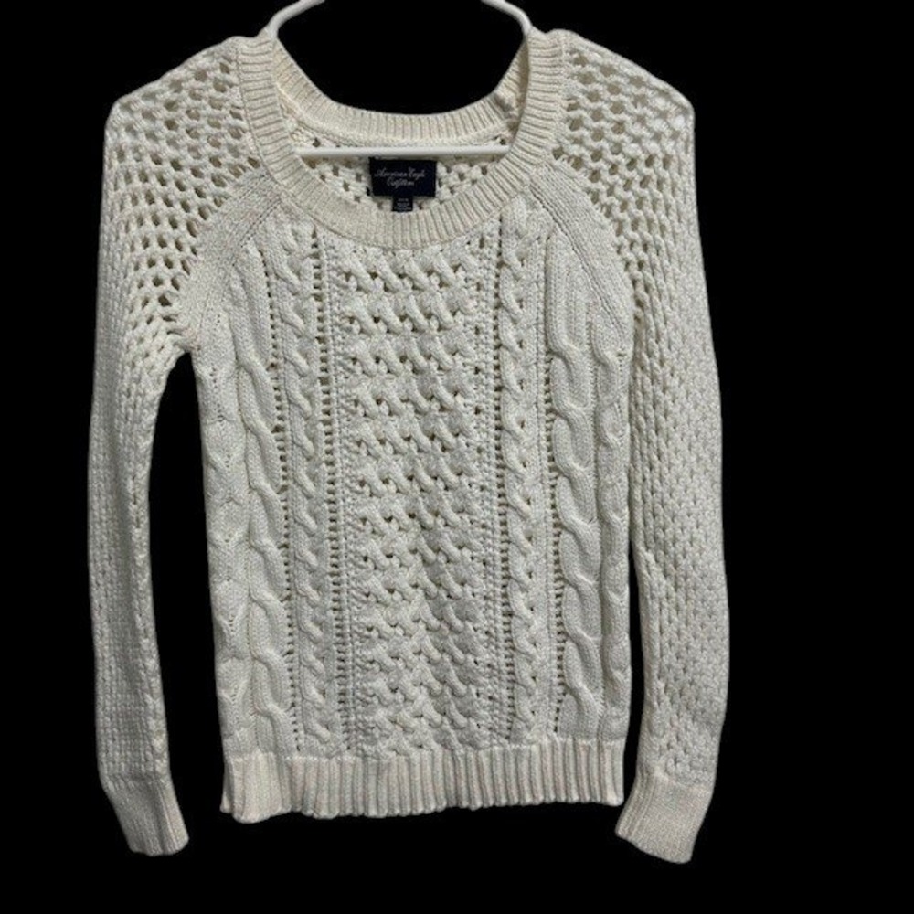 American Eagle Outfitters Cream Cable Knit Sweater Open Weave Women's Sz XS